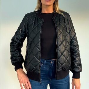 Max Studio vegan leather quilted bomber jacket- size Large